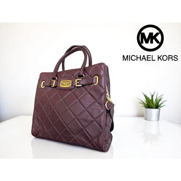 Michael Kors Hamilton Large Quilted Tote in Burgundy with Gold Hardware - Picture 3 of 11